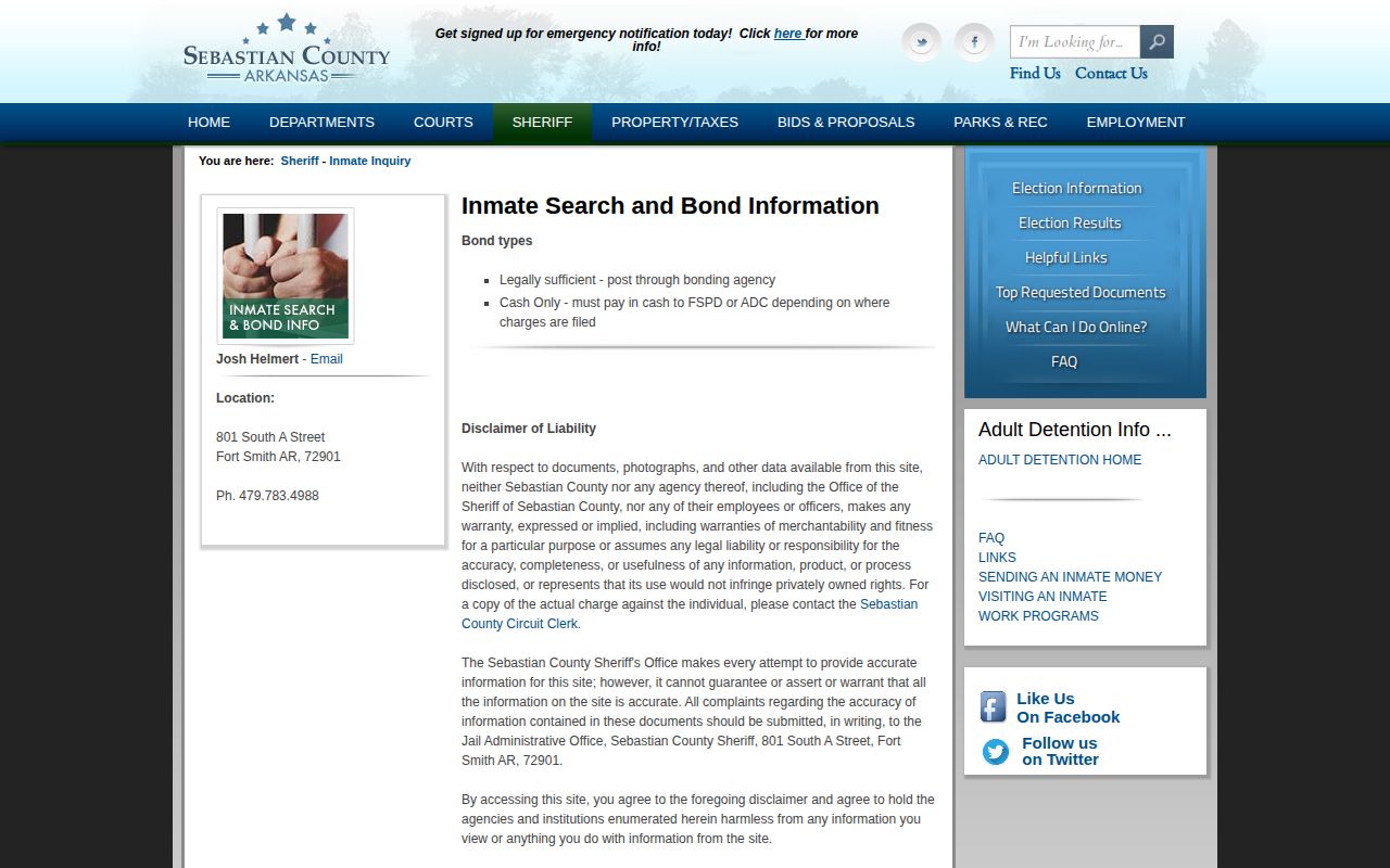 Sebastian County inmate inquiry gateway for busted mugshot records