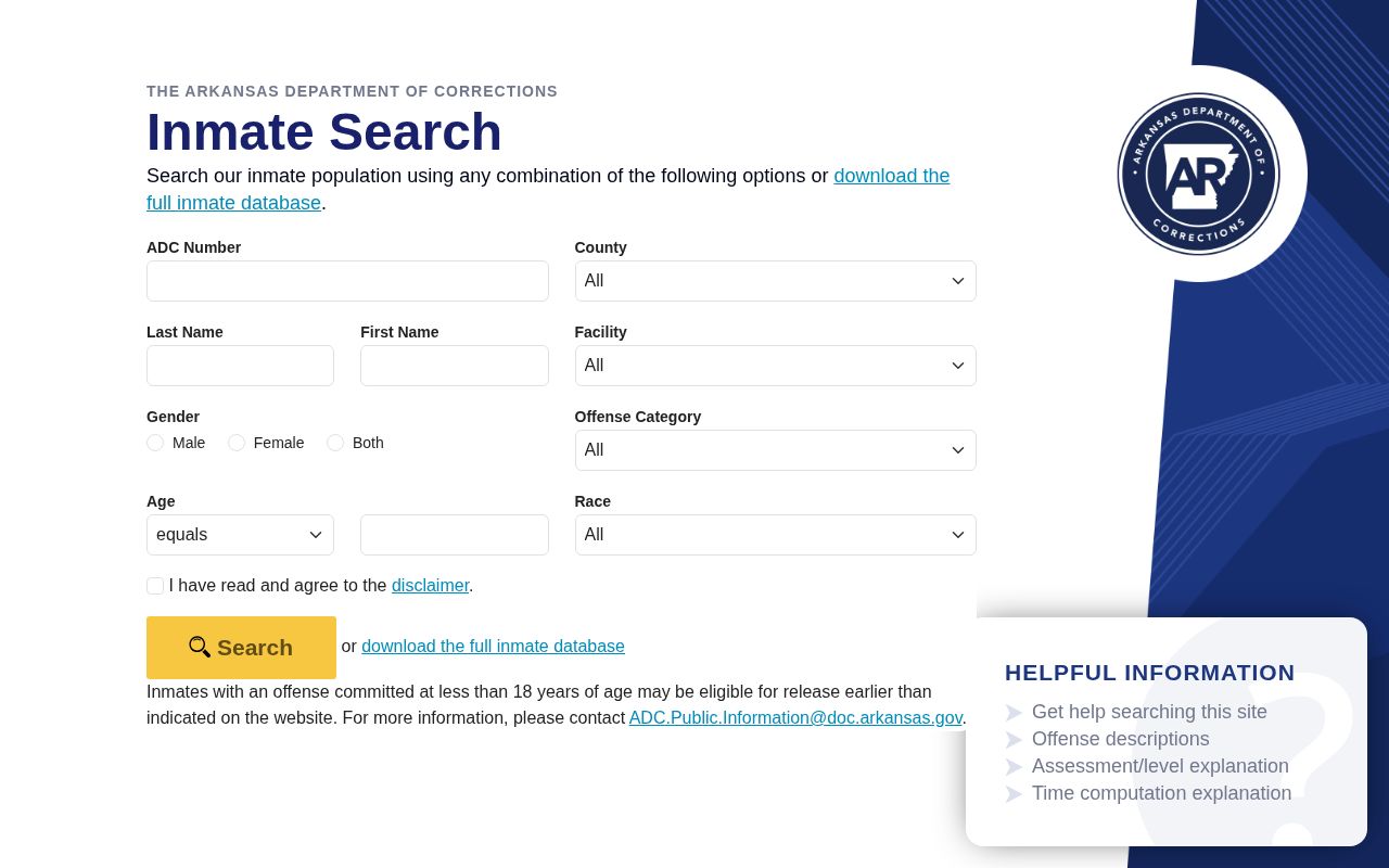 Arkansas DOC offender photo search for Sebastian County cases